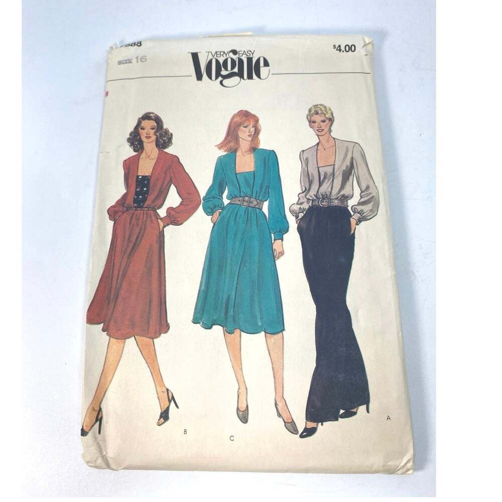 VTG Very Easy Vogue 7888 Dress Pattern Size 16 Mod Blouson 1980s Easy UC FF OOP